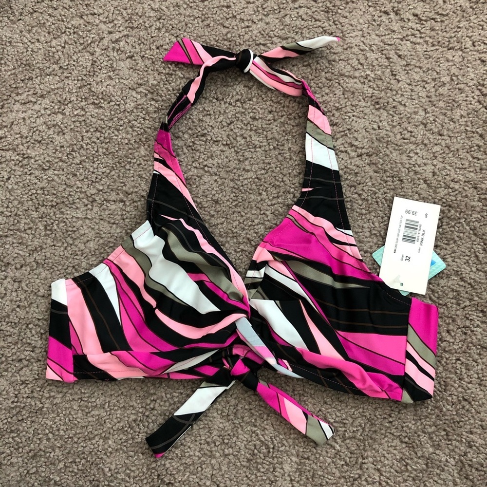Bikini Bay Pink Black Halter Bikini Top